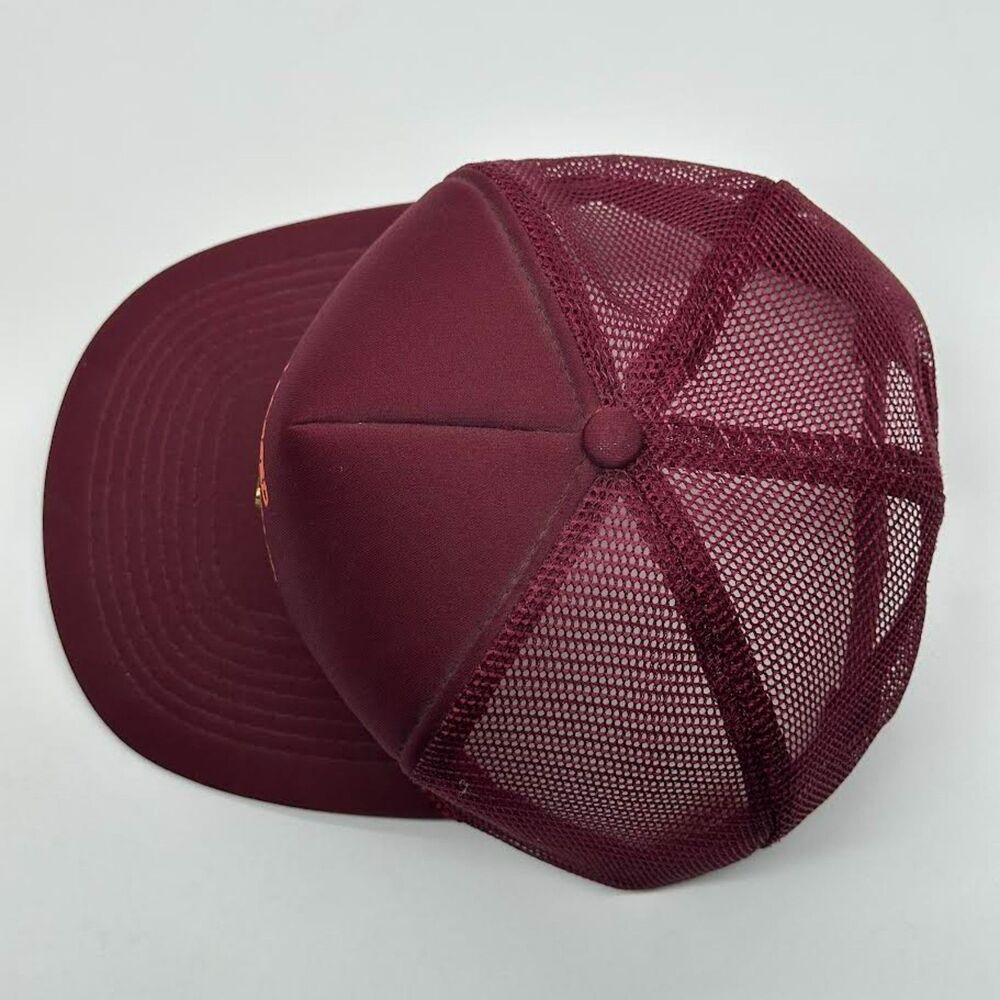 Vintage Bowling Trucker Hat & Pin Strike Funny Graphic SnapBack Flat Bill Maroon - Picture 5 of 9